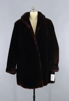 1960s Vintage Long Mouton Lamb Fur Coat / Chocolate Brown