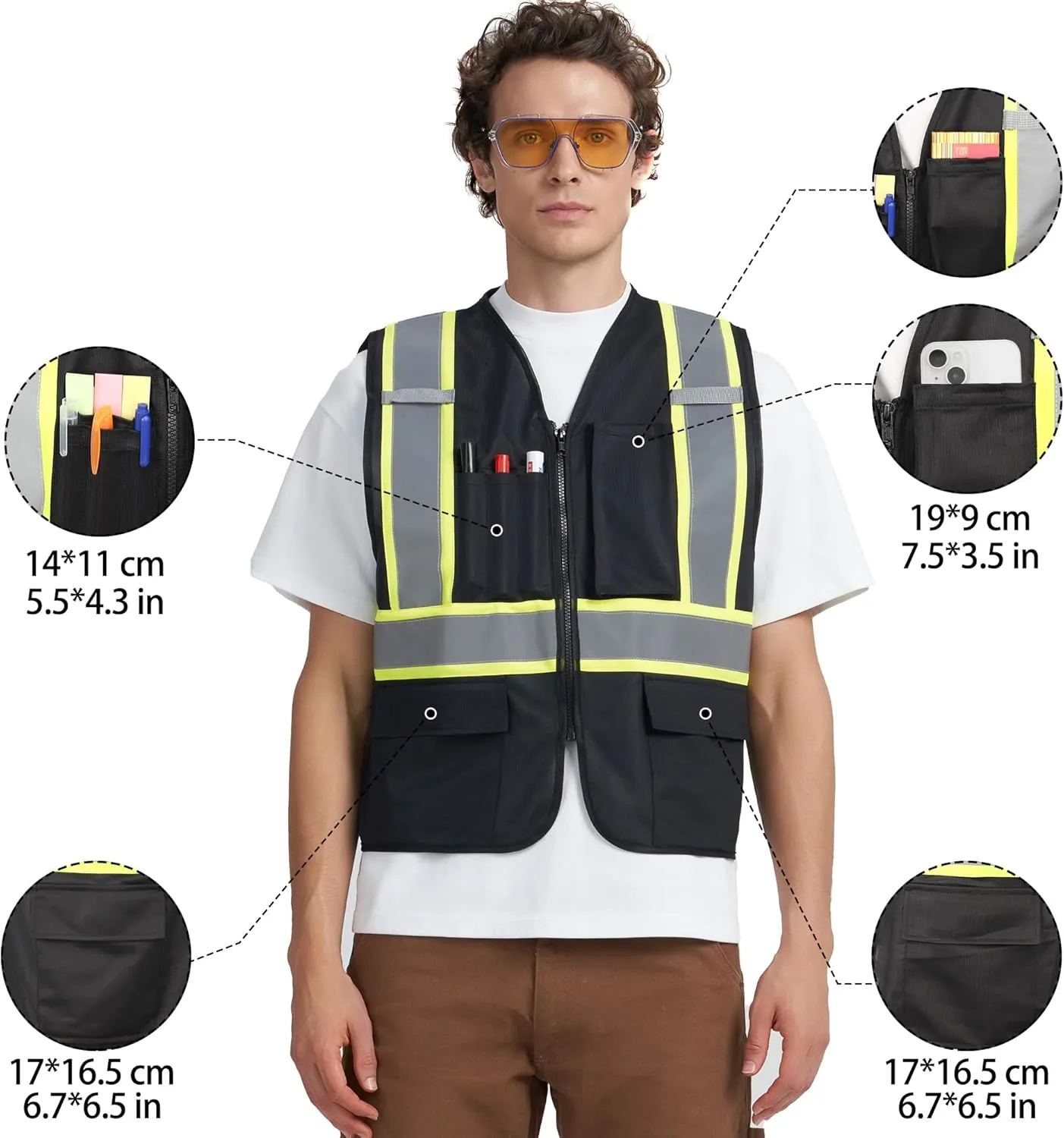 A-KSAFETY High Visibility Security Vest for Security Guards, Safety Workers, Construction & Men's Work