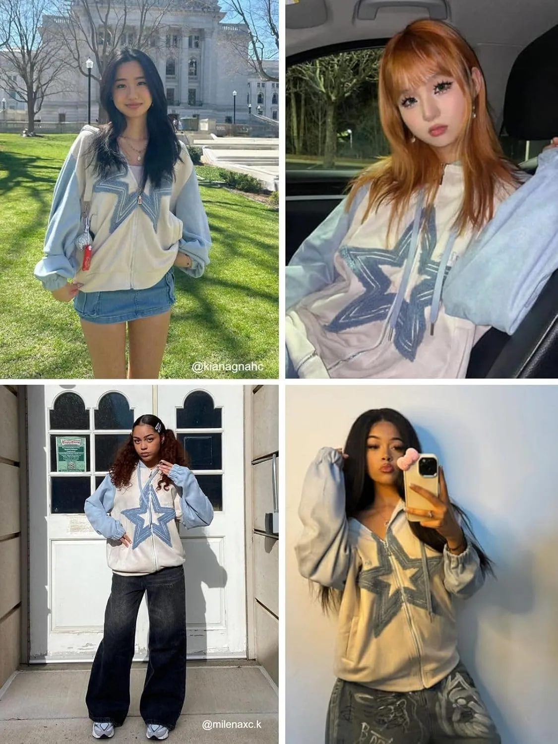 Aelfric Eden Suede Star Patchwork Full Zip Up Hoodie Oversized Graphic Hoodies Y2K Hooded Casual Sweatshirts Jackets