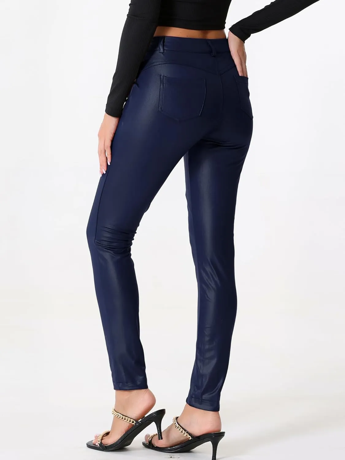 Allegra K Faux Leather Pants for Women's High Waist Stretch Slim Fit Motorcycle Legging Pants