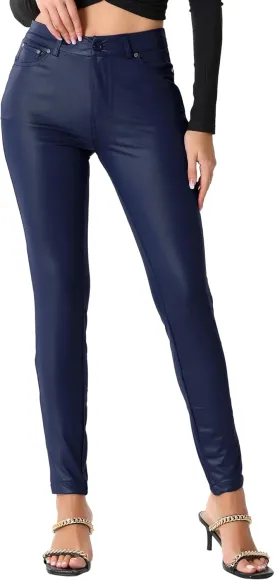Allegra K Faux Leather Pants for Women's High Waist Stretch Slim Fit Motorcycle Legging Pants