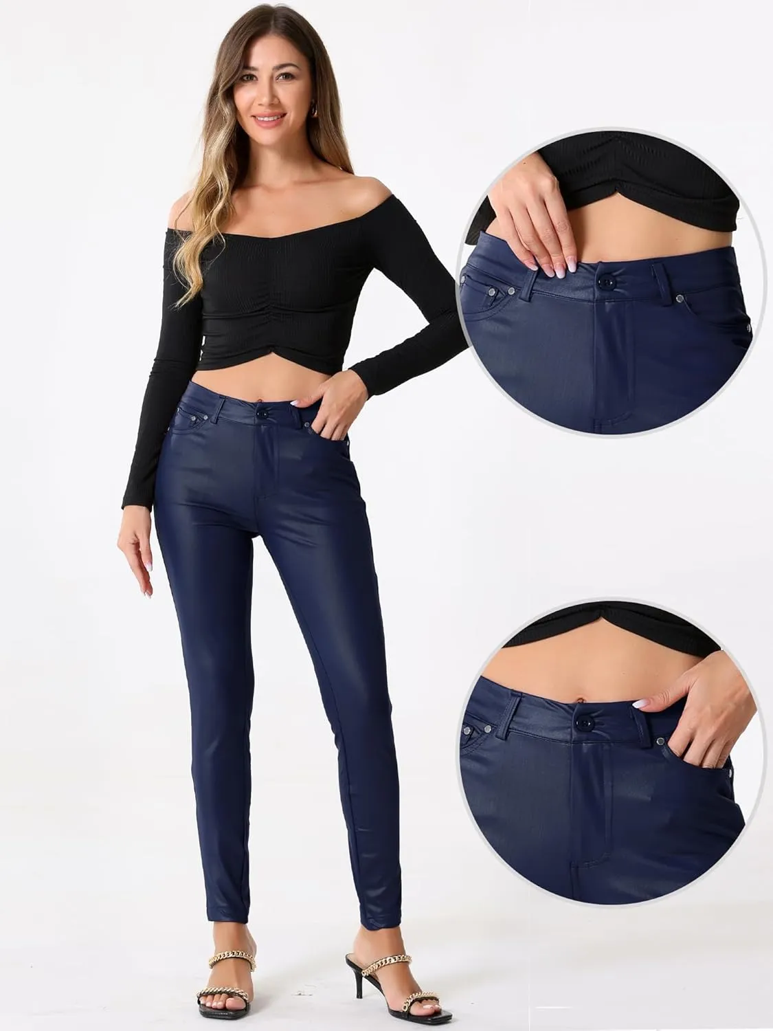 Allegra K Faux Leather Pants for Women's High Waist Stretch Slim Fit Motorcycle Legging Pants