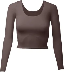 Almere Long Sleeve Top for Women, Contour Double-Lined Seamless Smooth Fabric Sleeved Basic Top w/Low Neck Cut