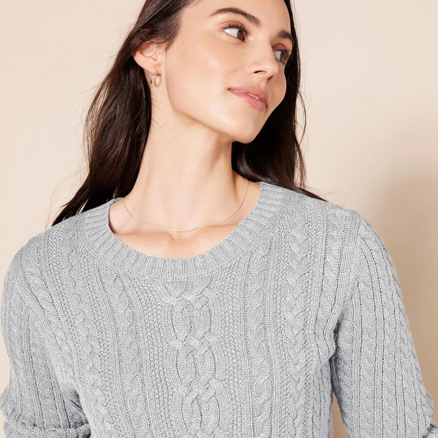 Amazon Essentials Women's Soft Fisherman Cable Long-Sleeve Crewneck Sweater (Available in Plus Size)
