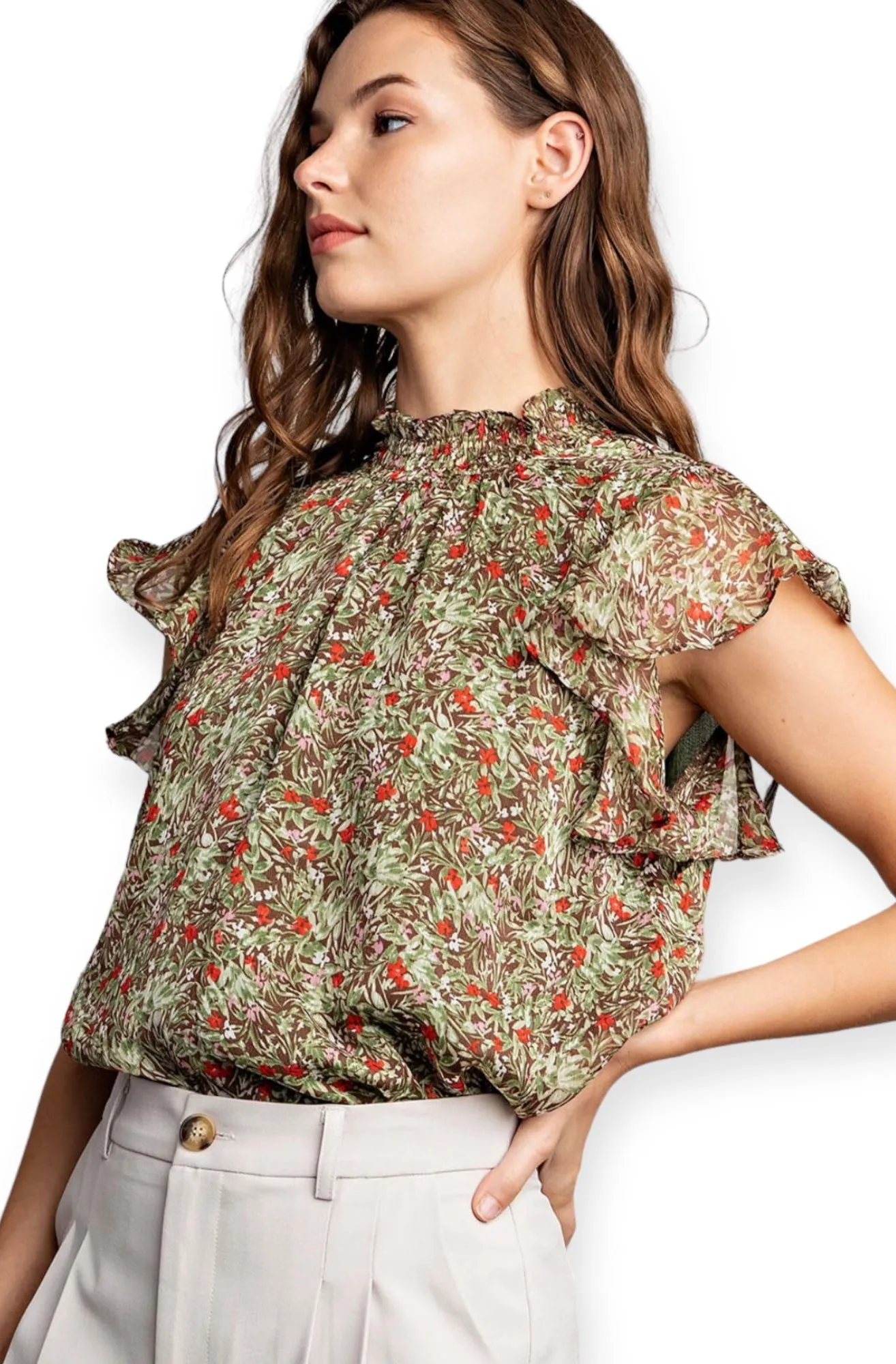 Amerie Floral Ruffle Short Sleeve Top