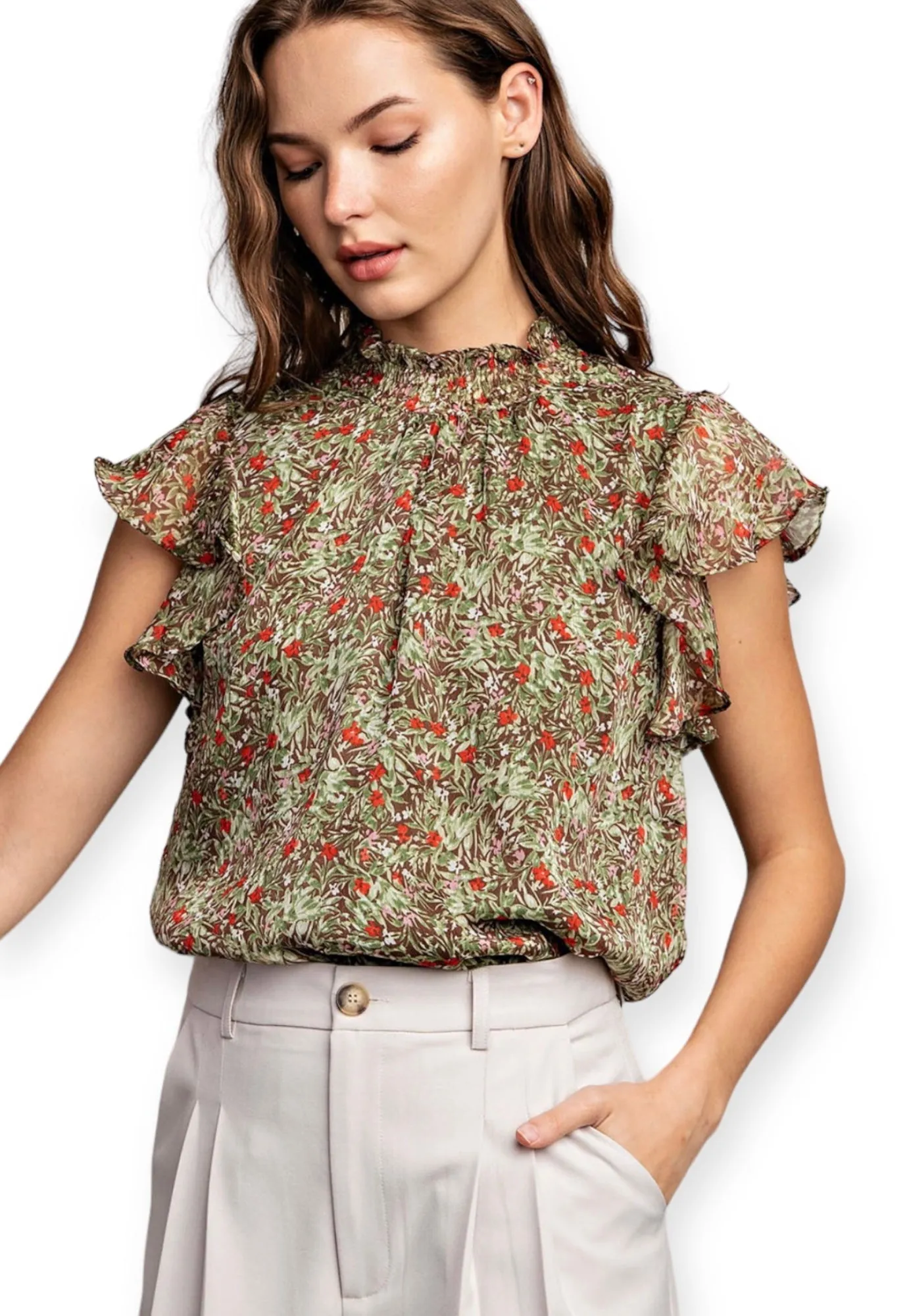 Amerie Floral Ruffle Short Sleeve Top