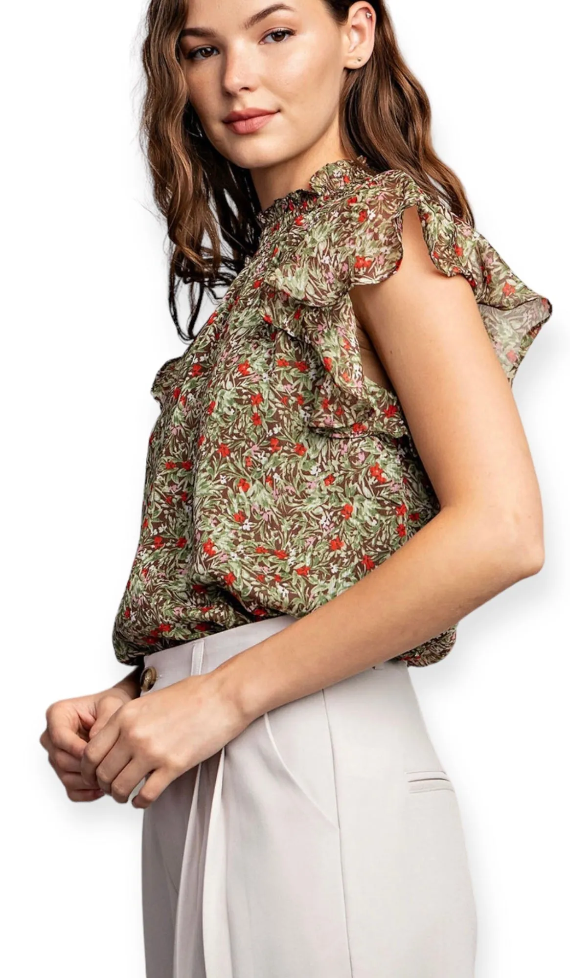 Amerie Floral Ruffle Short Sleeve Top
