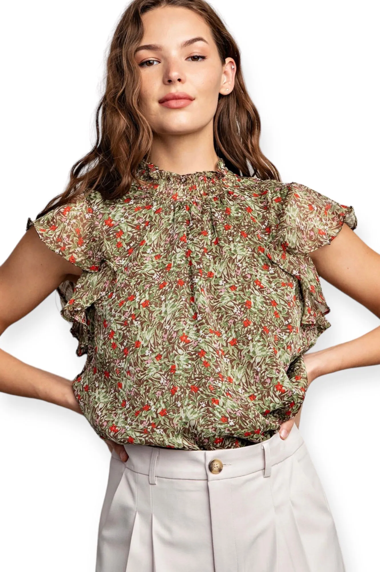 Amerie Floral Ruffle Short Sleeve Top