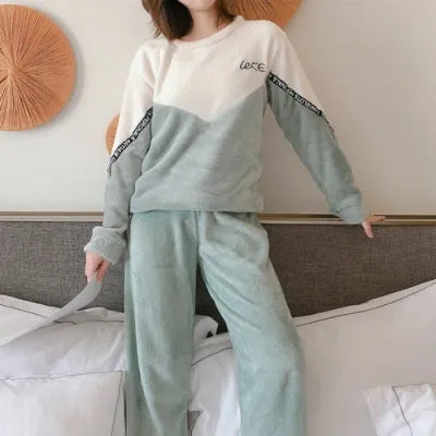 Animal Print Long Flannel Pajamas with Pockets