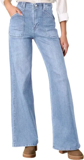 Astylish Women??s High Waisted Straight Leg Jeans Stretchy Wide Leg Jeans Trendy Denim Pants