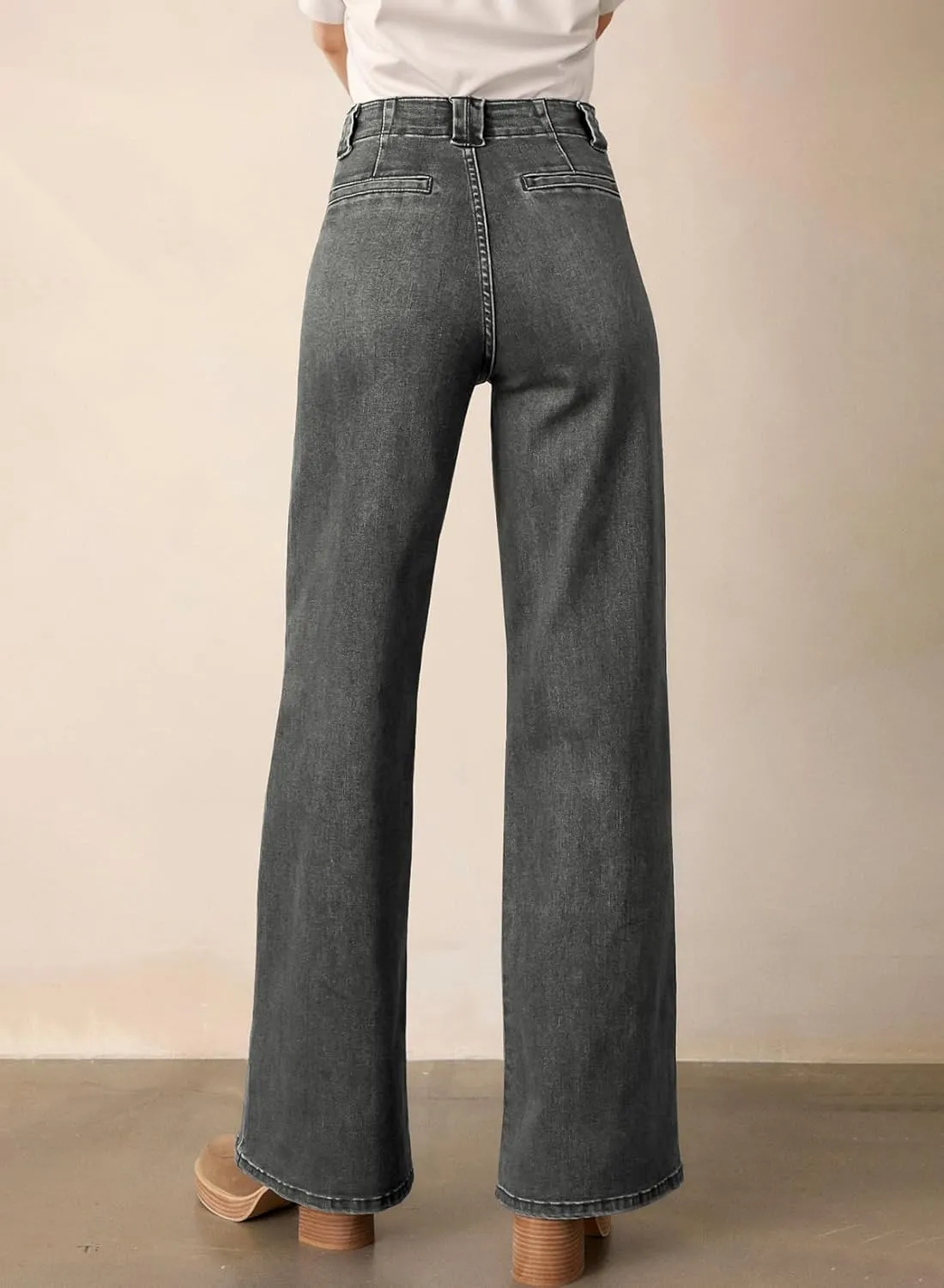 Astylish Women??s High Waisted Straight Leg Jeans Stretchy Wide Leg Jeans Trendy Denim Pants