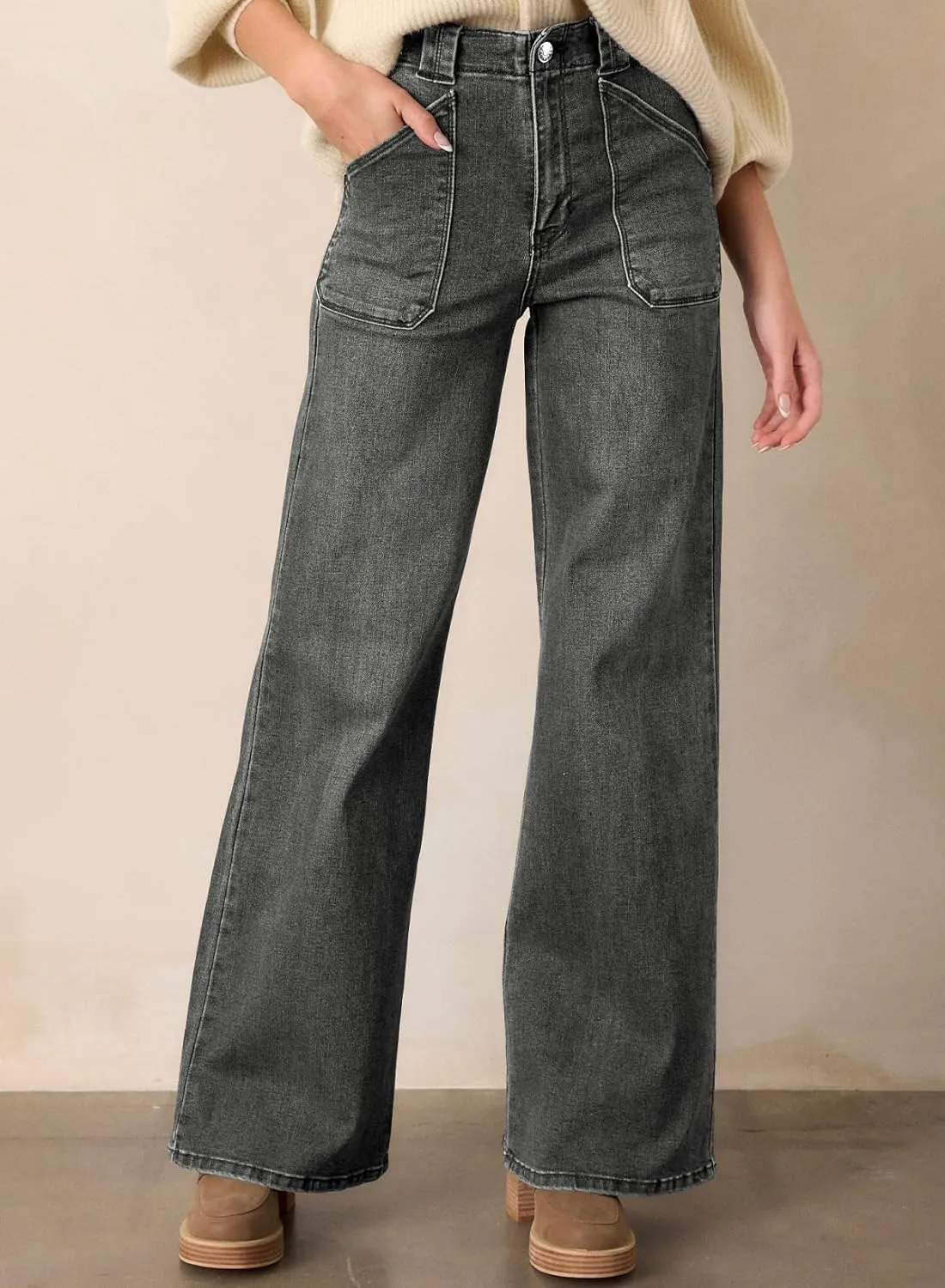 Astylish Women??s High Waisted Straight Leg Jeans Stretchy Wide Leg Jeans Trendy Denim Pants