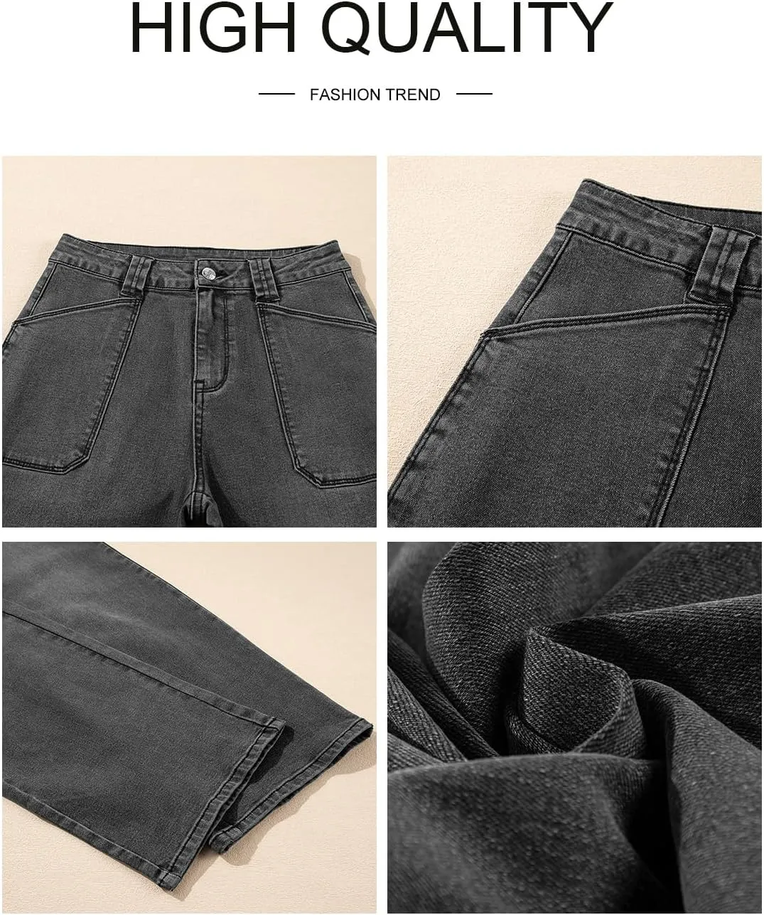 Astylish Women??s High Waisted Straight Leg Jeans Stretchy Wide Leg Jeans Trendy Denim Pants