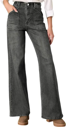Astylish Women??s High Waisted Straight Leg Jeans Stretchy Wide Leg Jeans Trendy Denim Pants