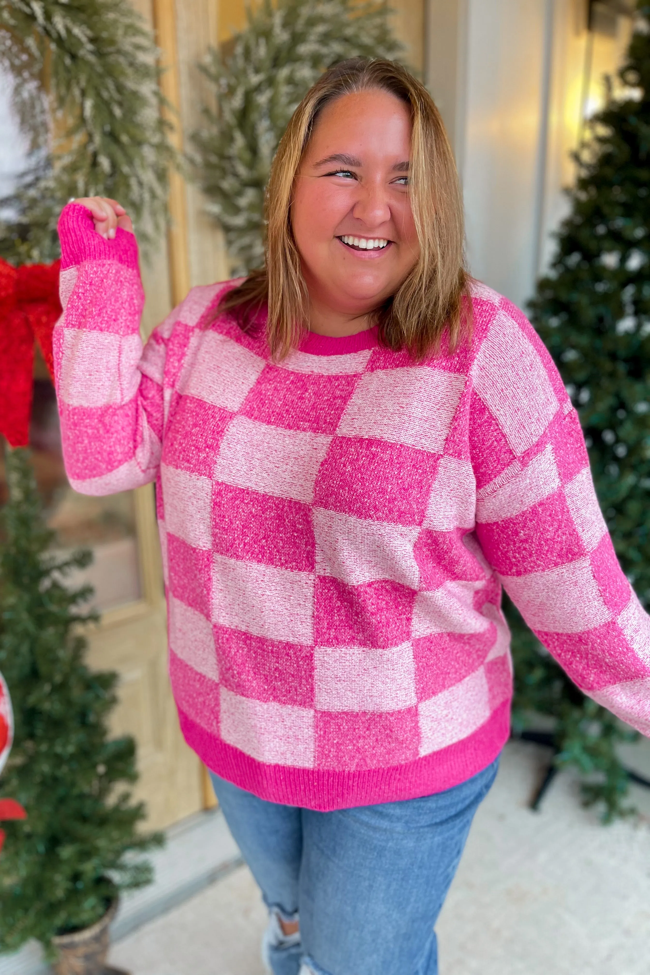 Aurora Heather Effect Long Sleeve Checker Sweater
