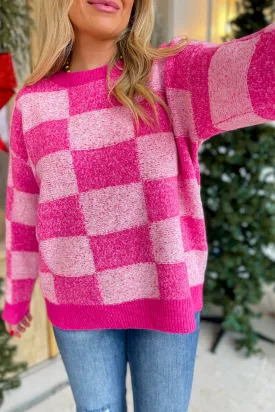 Aurora Heather Effect Long Sleeve Checker Sweater