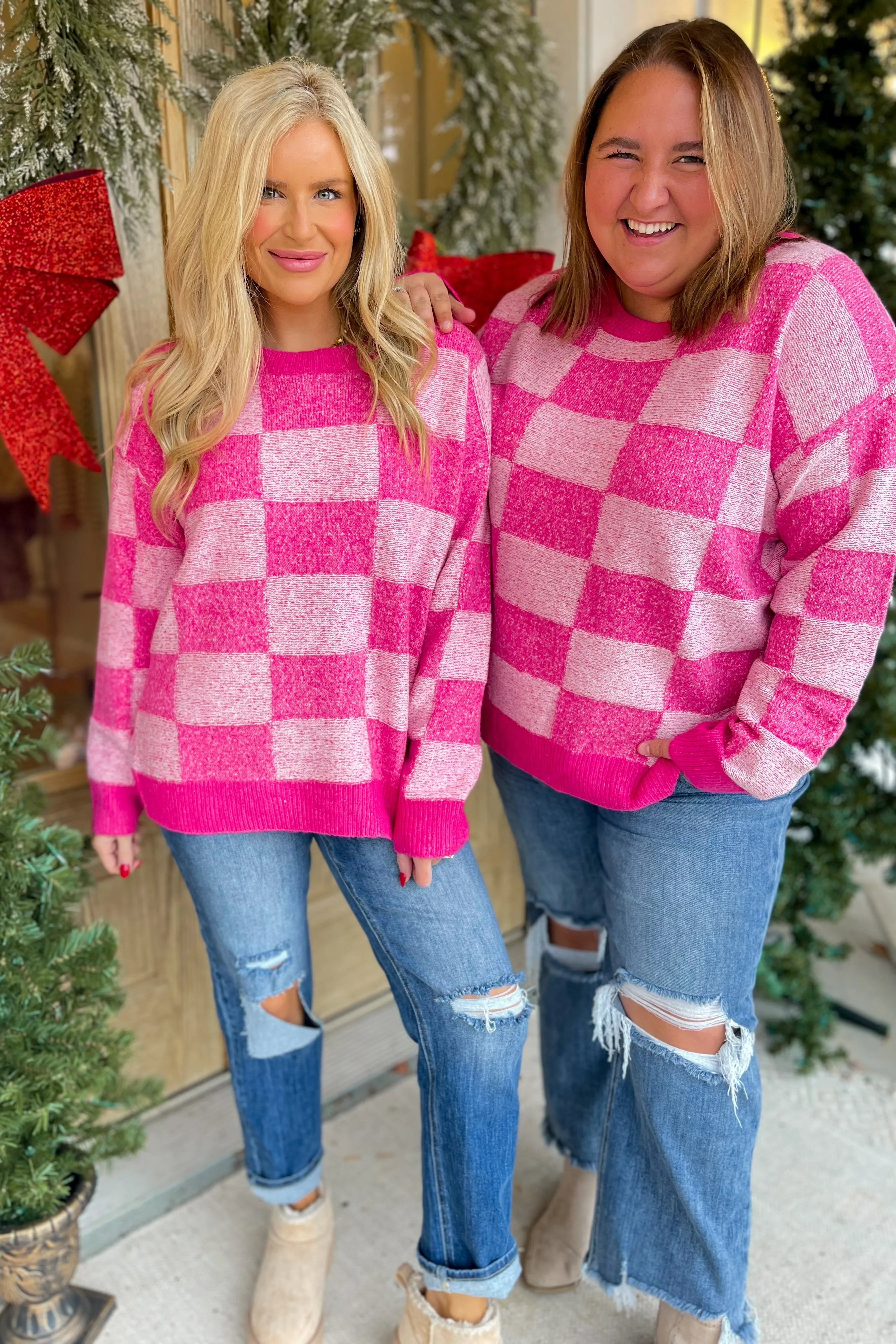Aurora Heather Effect Long Sleeve Checker Sweater