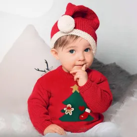 Baby Red Knitted Sweater for First Christmas, Winter Kids Outfit