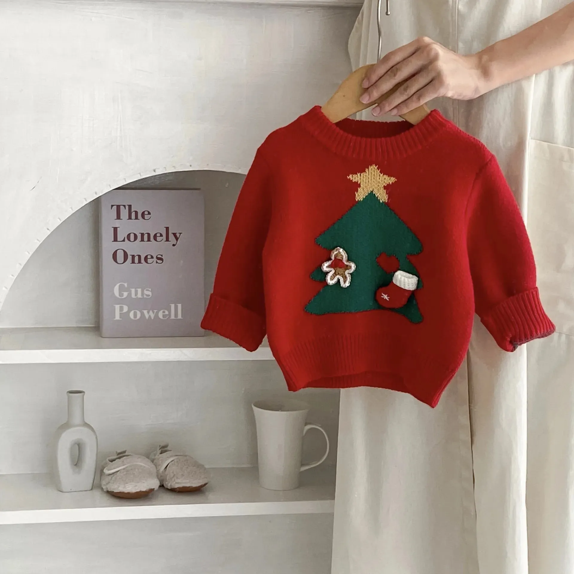 Baby Red Knitted Sweater for First Christmas, Winter Kids Outfit
