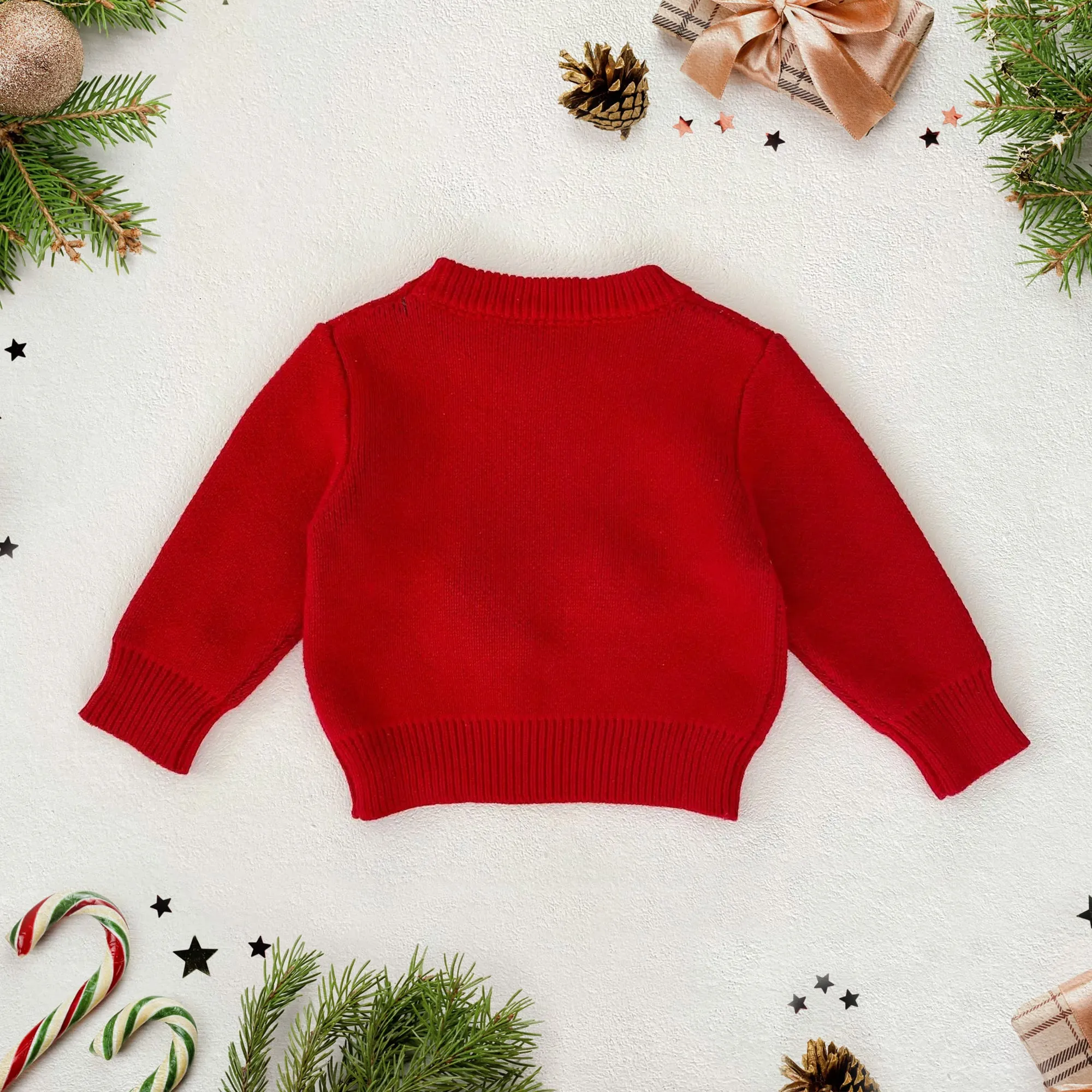 Baby Red Knitted Sweater for First Christmas, Winter Kids Outfit
