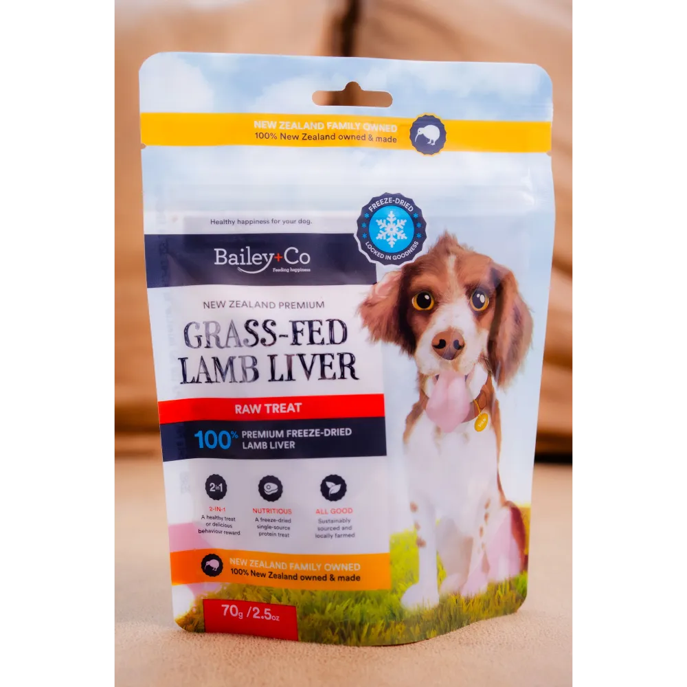 Bailey Co Dog Freeze-Dried Raw Treat New Zealand Grass-Fed Lamb Liver 70g