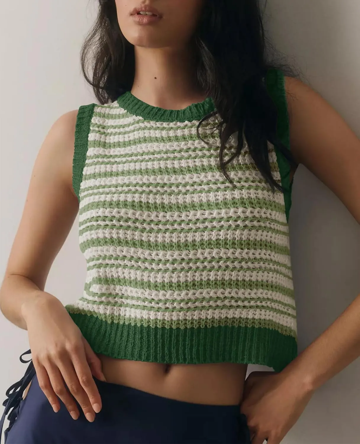 Balimtoy Womens Tie Back Sweater Vest Top Cute Sleeveless Backless Crochet Tank Top Y2k Crop Cardigan Vest