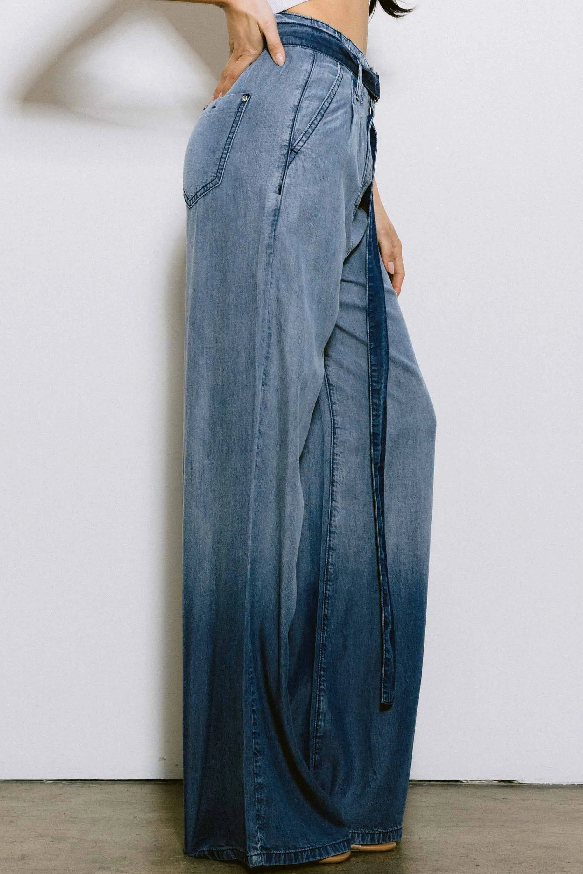 Belted Tencel Wide Pants
