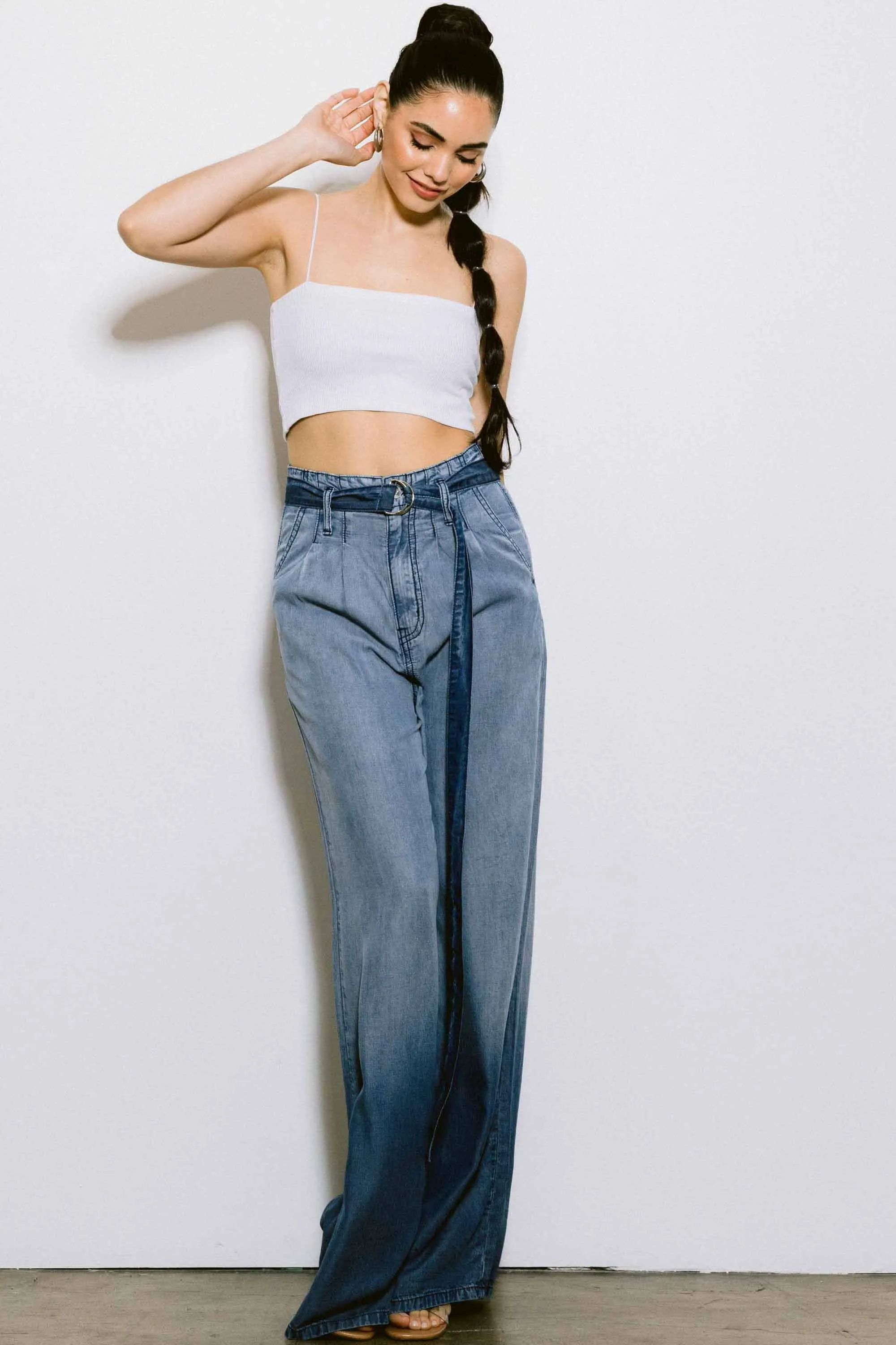 Belted Tencel Wide Pants