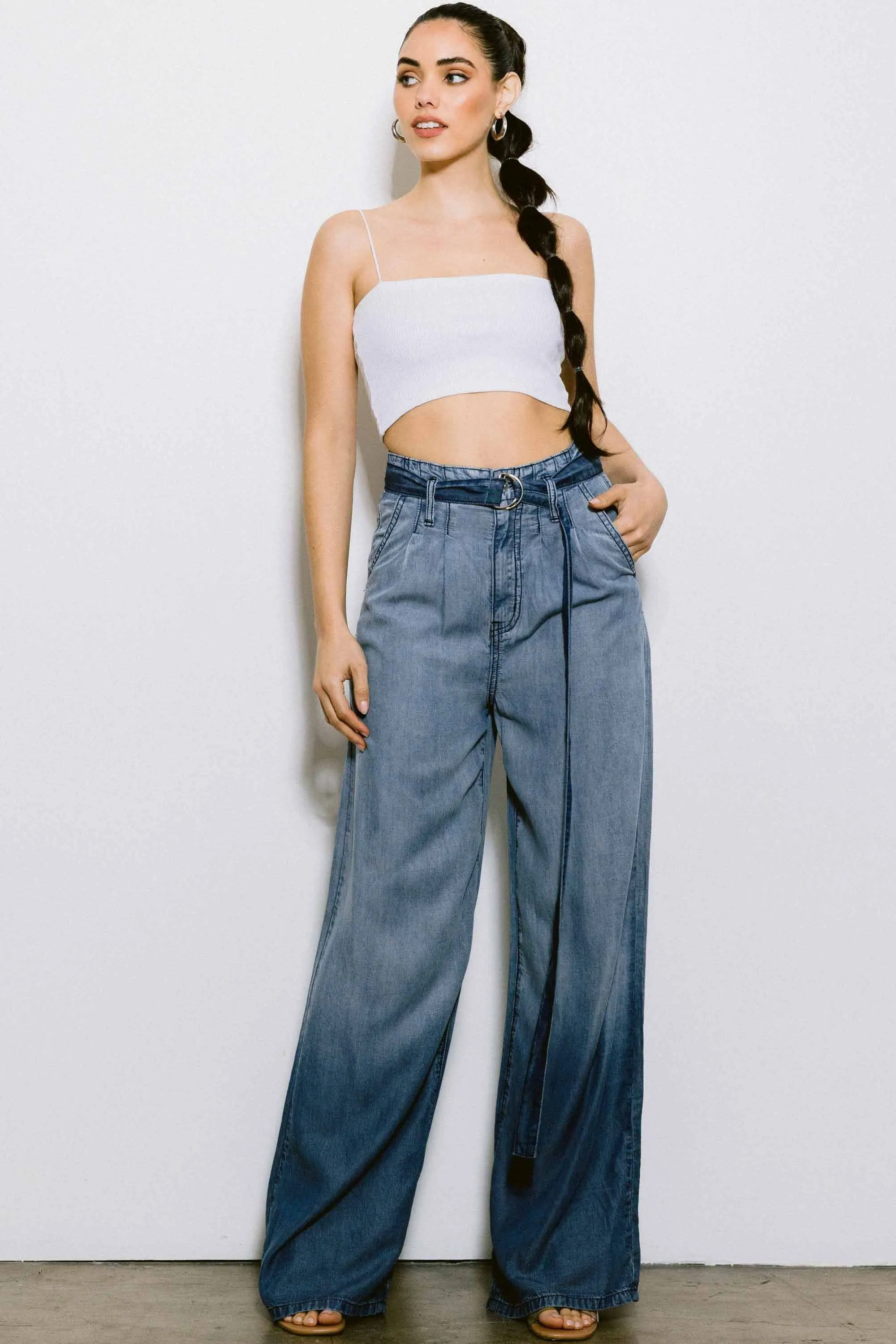 Belted Tencel Wide Pants