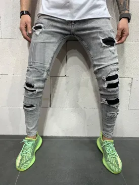 Biker Ripped Gray Jeans