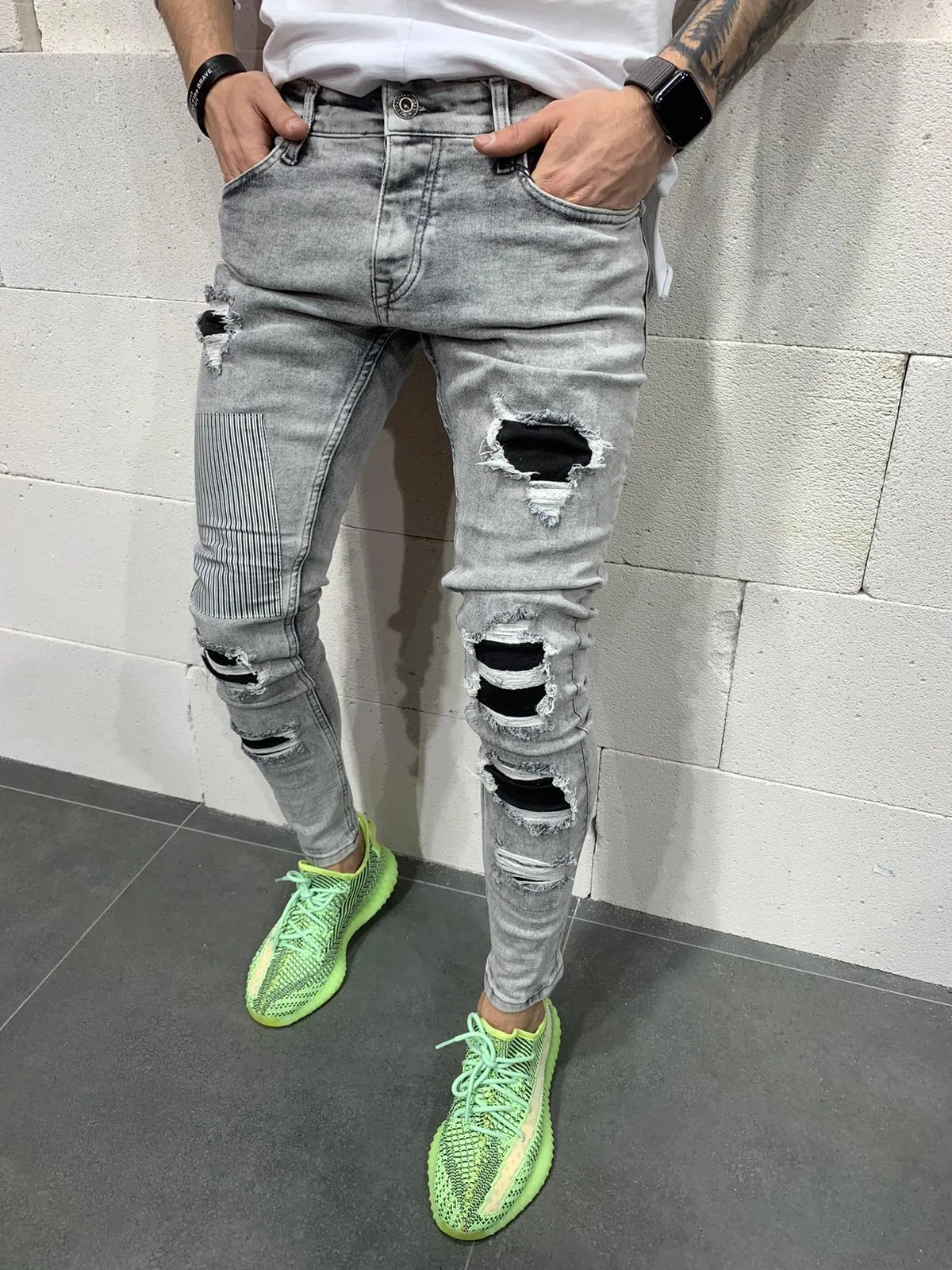 Biker Ripped Gray Jeans