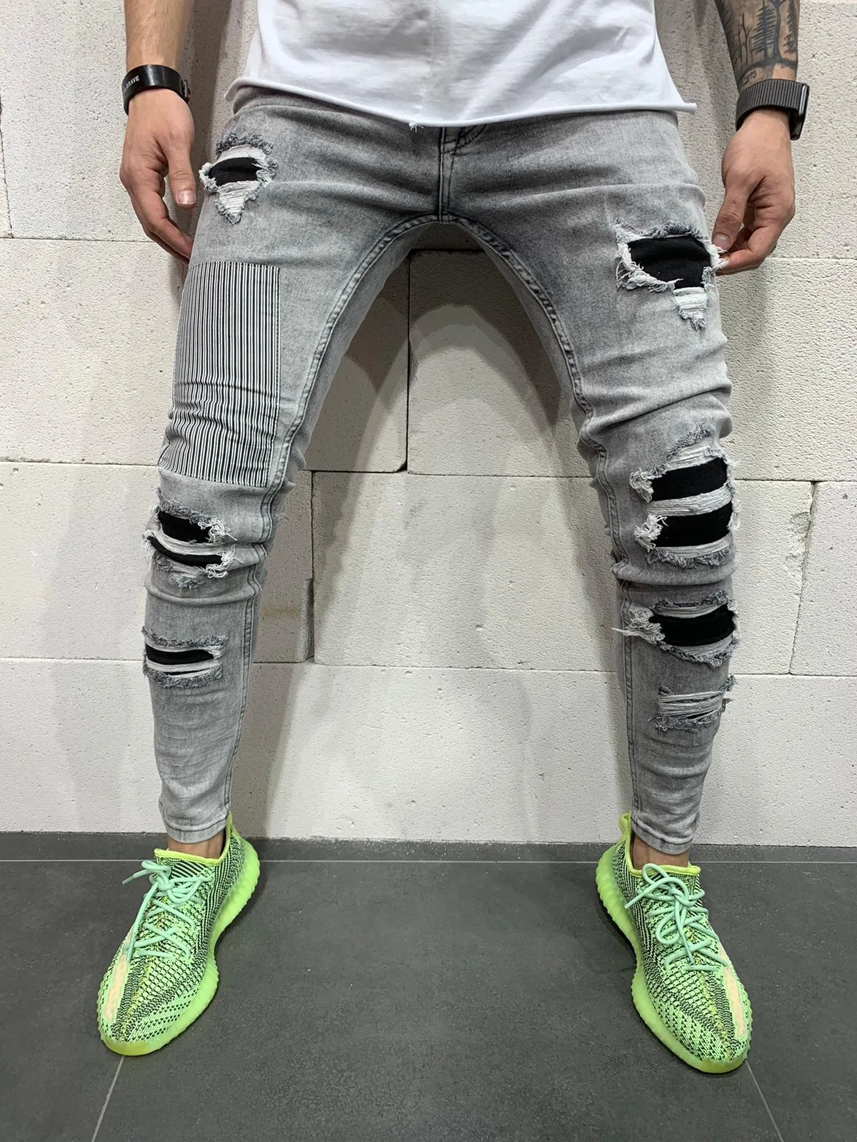 Biker Ripped Gray Jeans