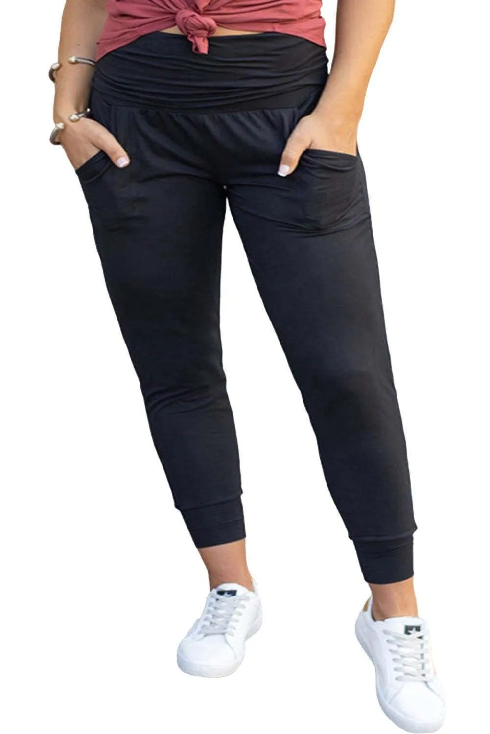 Black Plus Size High Waist Pocketed Skinny Pants - Stylish Fit
