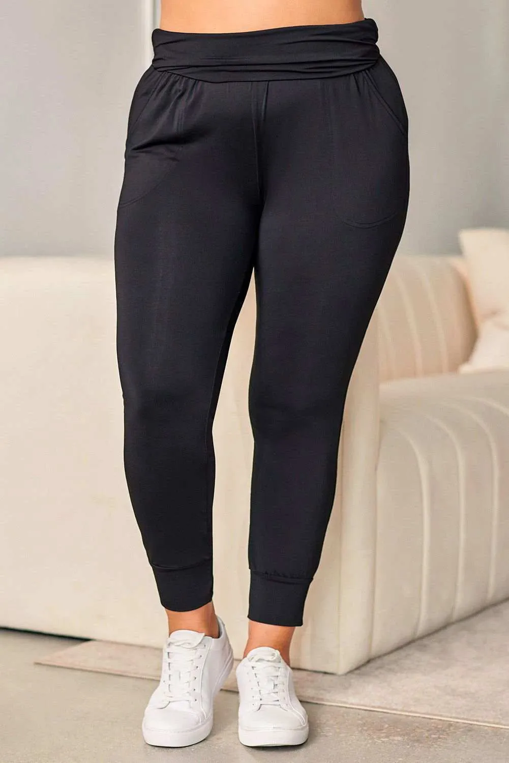Black Plus Size High Waist Pocketed Skinny Pants - Stylish Fit