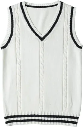 Blostirno Womens Sweater Vest V Neck JK Uniform Kint Vests Solid Classic Sleeveless Pullover Sweaters Tops