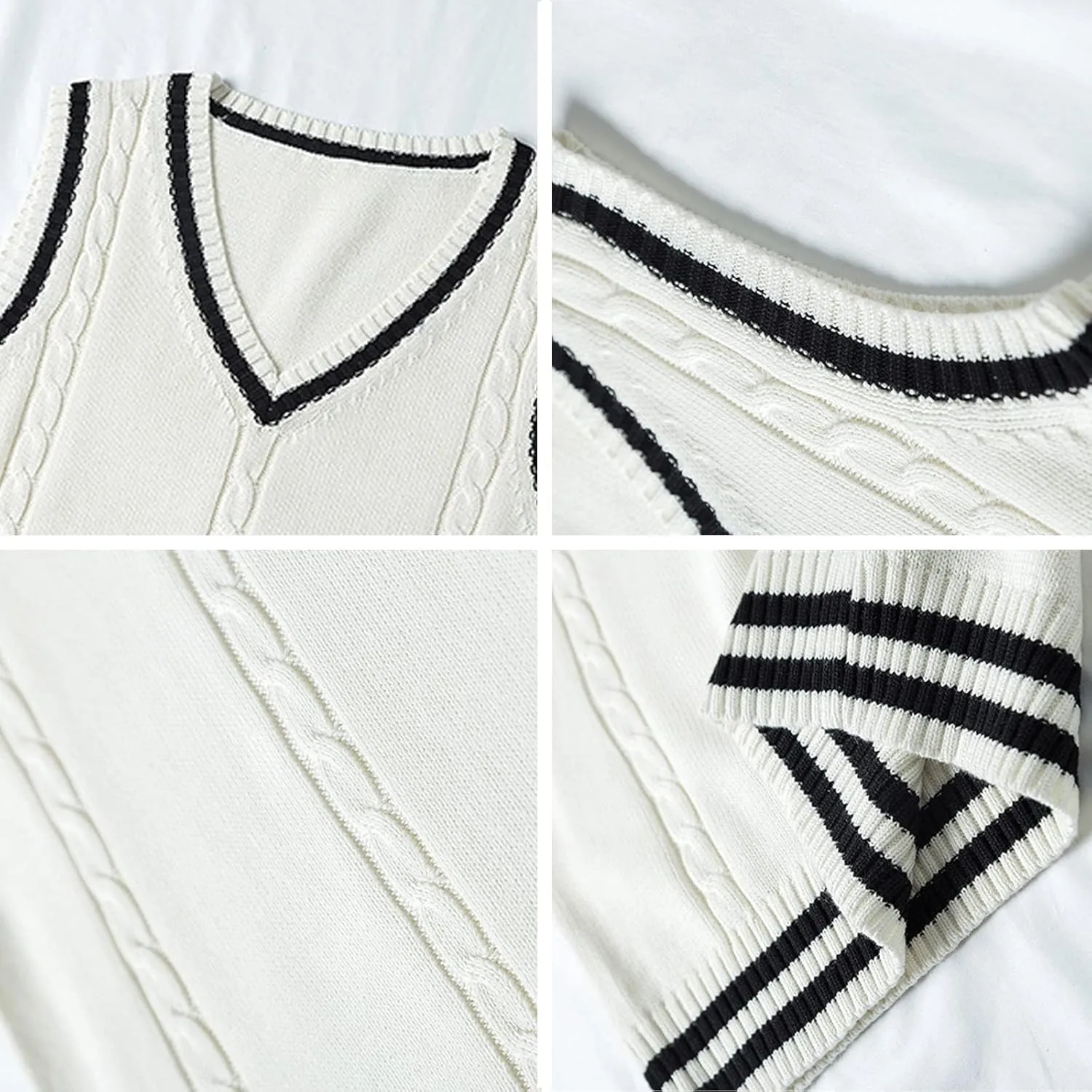 Blostirno Womens Sweater Vest V Neck JK Uniform Kint Vests Solid Classic Sleeveless Pullover Sweaters Tops
