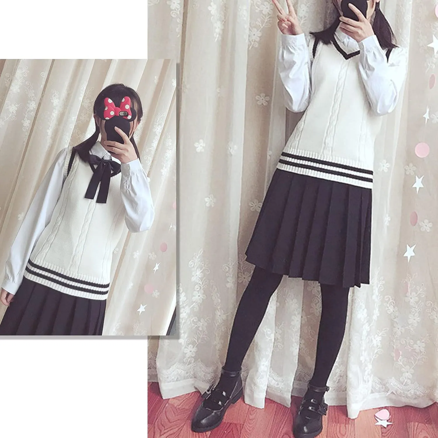 Blostirno Womens Sweater Vest V Neck JK Uniform Kint Vests Solid Classic Sleeveless Pullover Sweaters Tops