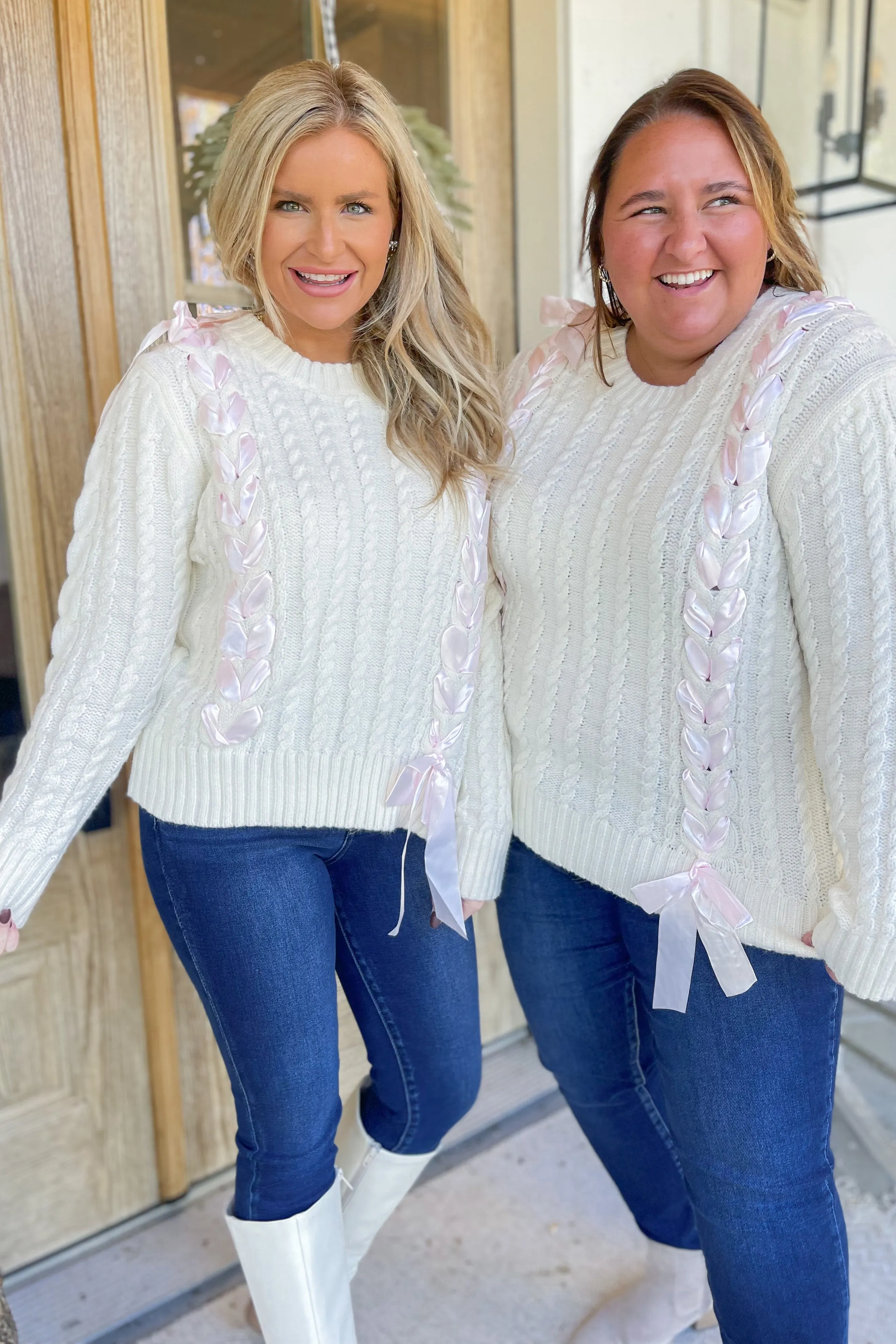 Calhoun Ribbon Thread Detail Cable Knit Sweater [S~3X]
