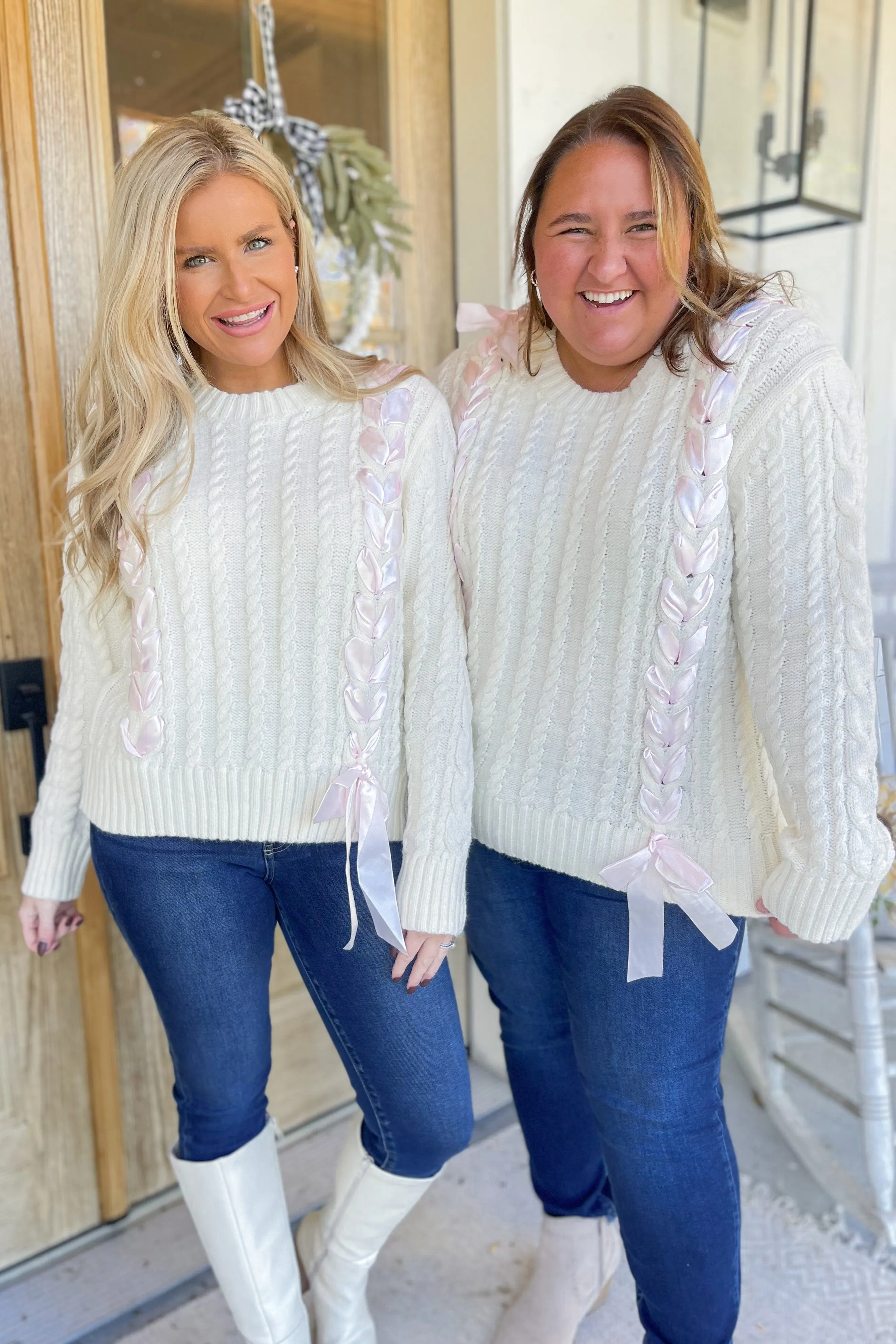 Calhoun Ribbon Thread Detail Cable Knit Sweater [S~3X]