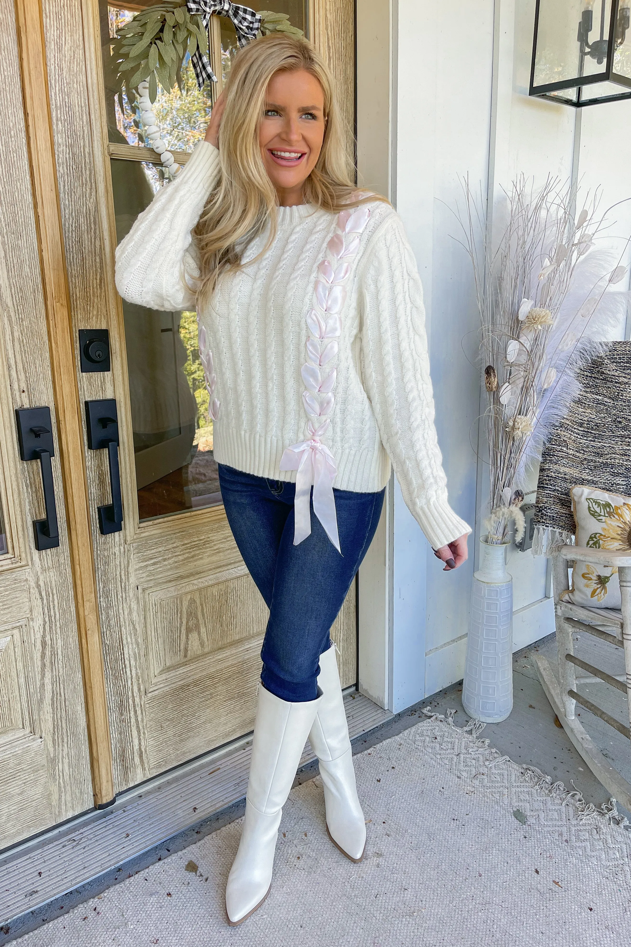 Calhoun Ribbon Thread Detail Cable Knit Sweater [S~3X]