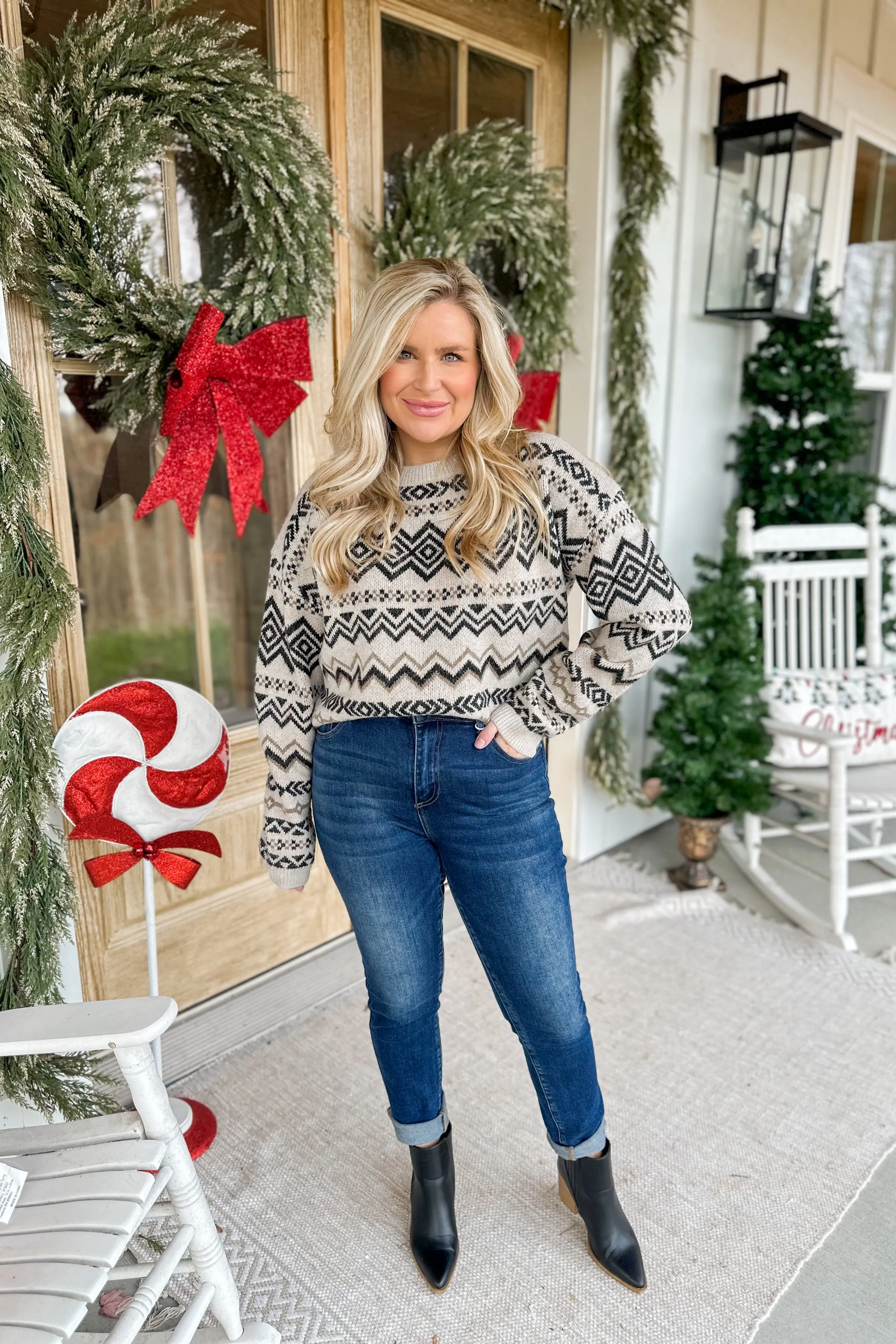 Charles Aztec Pattern Long Sleeve Sweater Top *FINAL SALE*