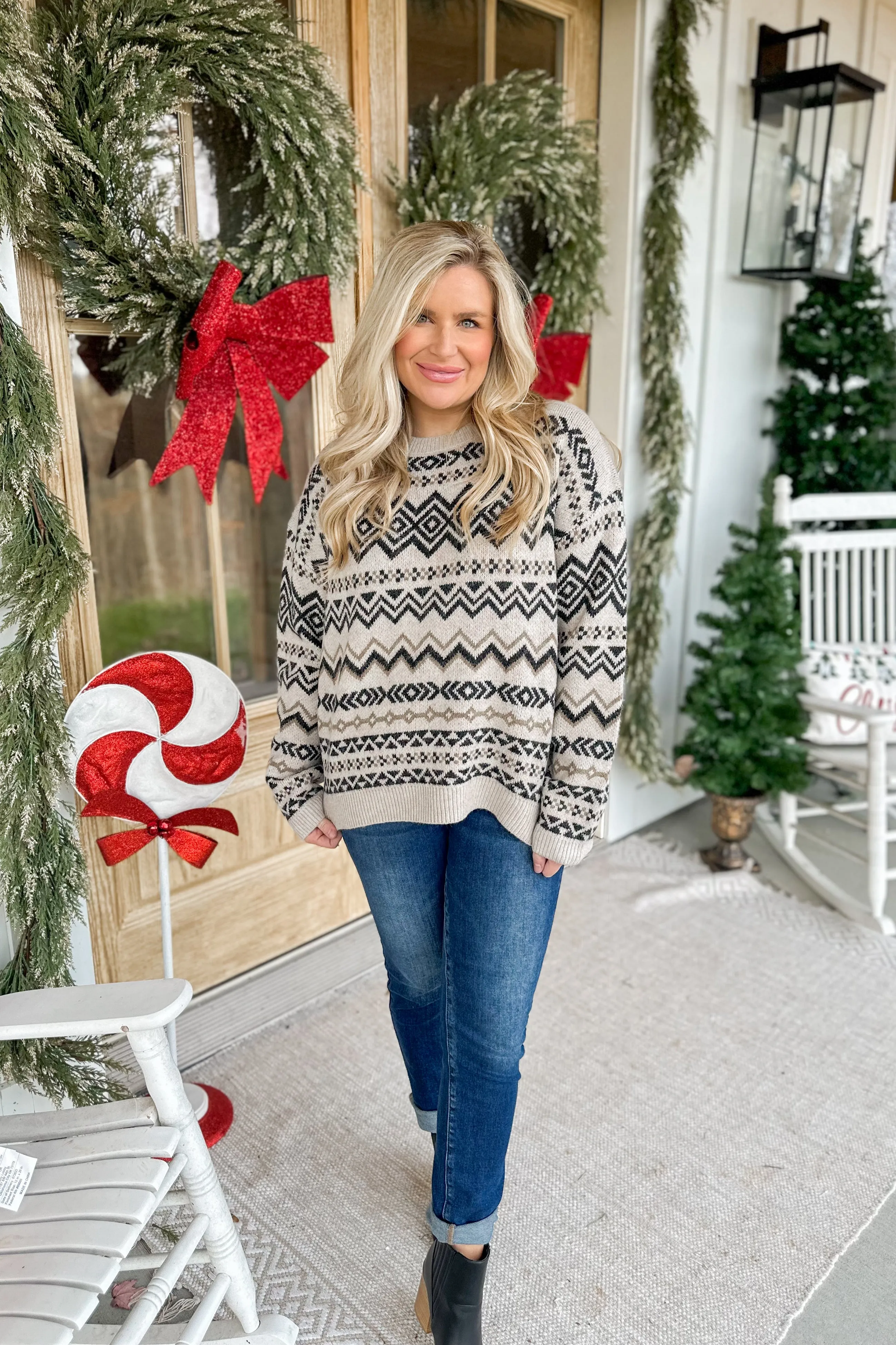 Charles Aztec Pattern Long Sleeve Sweater Top *FINAL SALE*