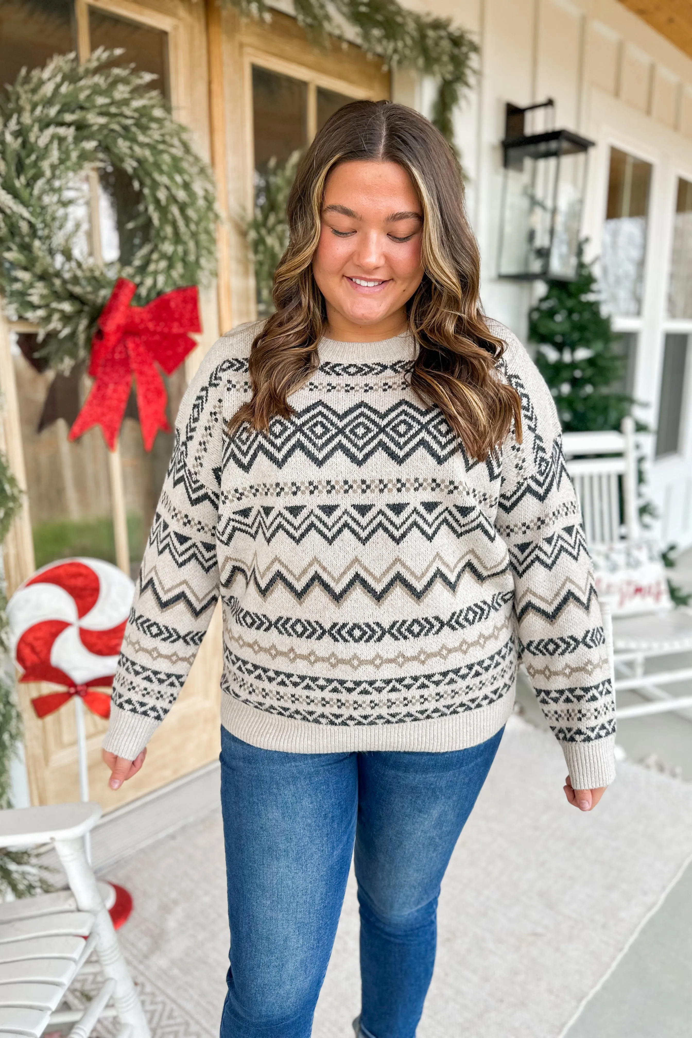 Charles Aztec Pattern Long Sleeve Sweater Top *FINAL SALE*