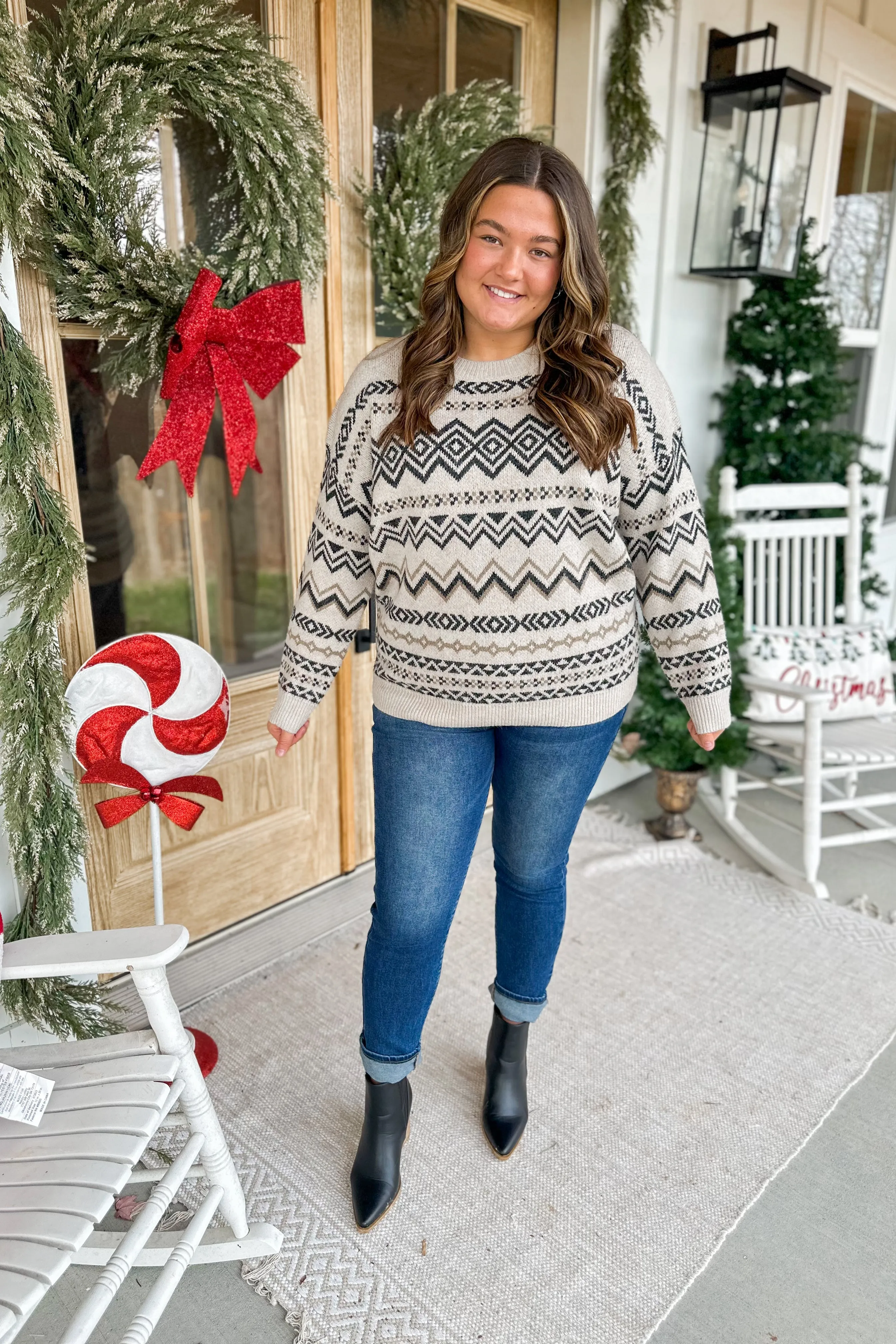 Charles Aztec Pattern Long Sleeve Sweater Top *FINAL SALE*