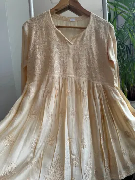Chikankari Muslin Peplum short Top in Beige