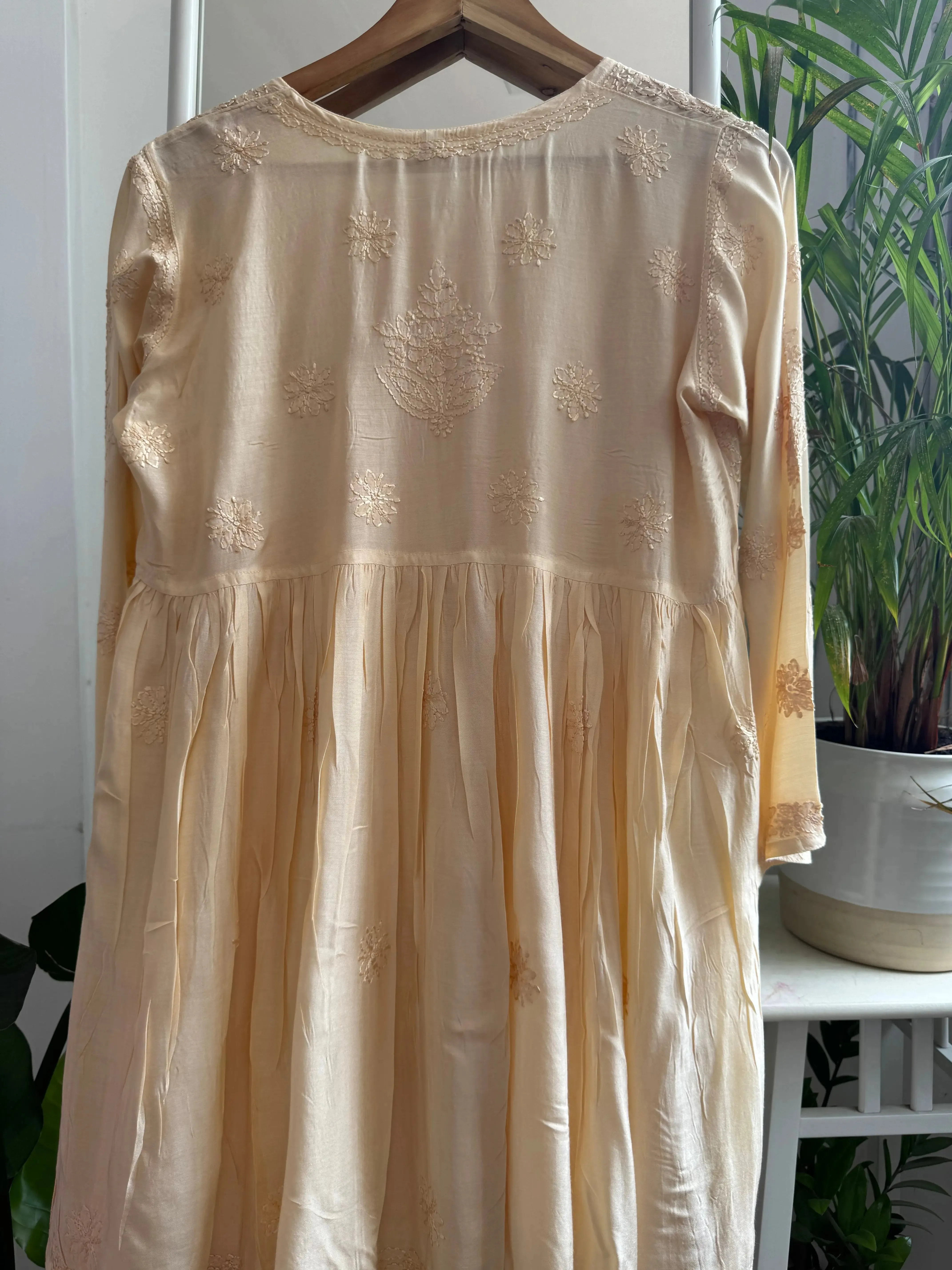 Chikankari Muslin Peplum short Top in Beige