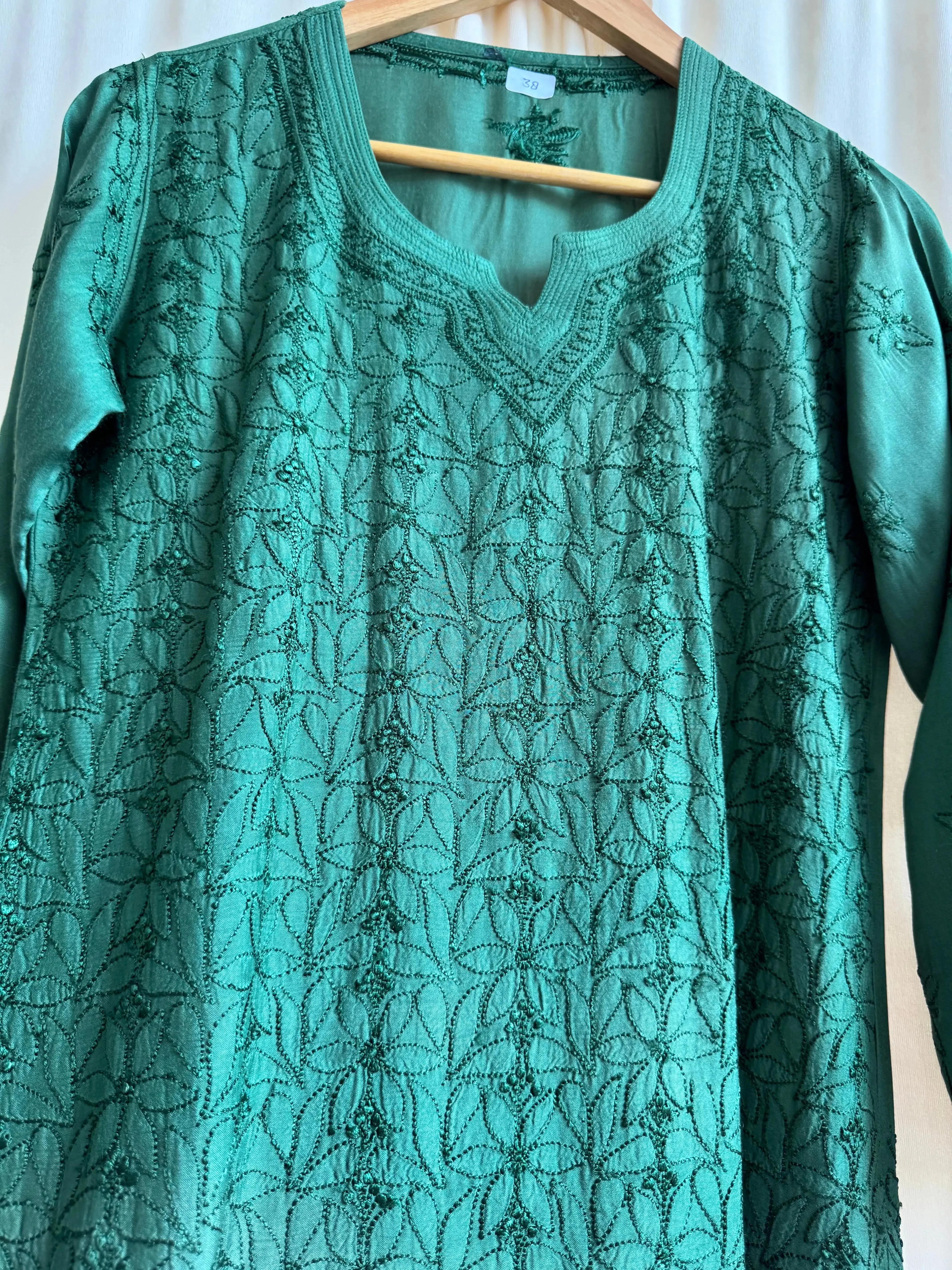 Chikankari Muslin short Top in Green