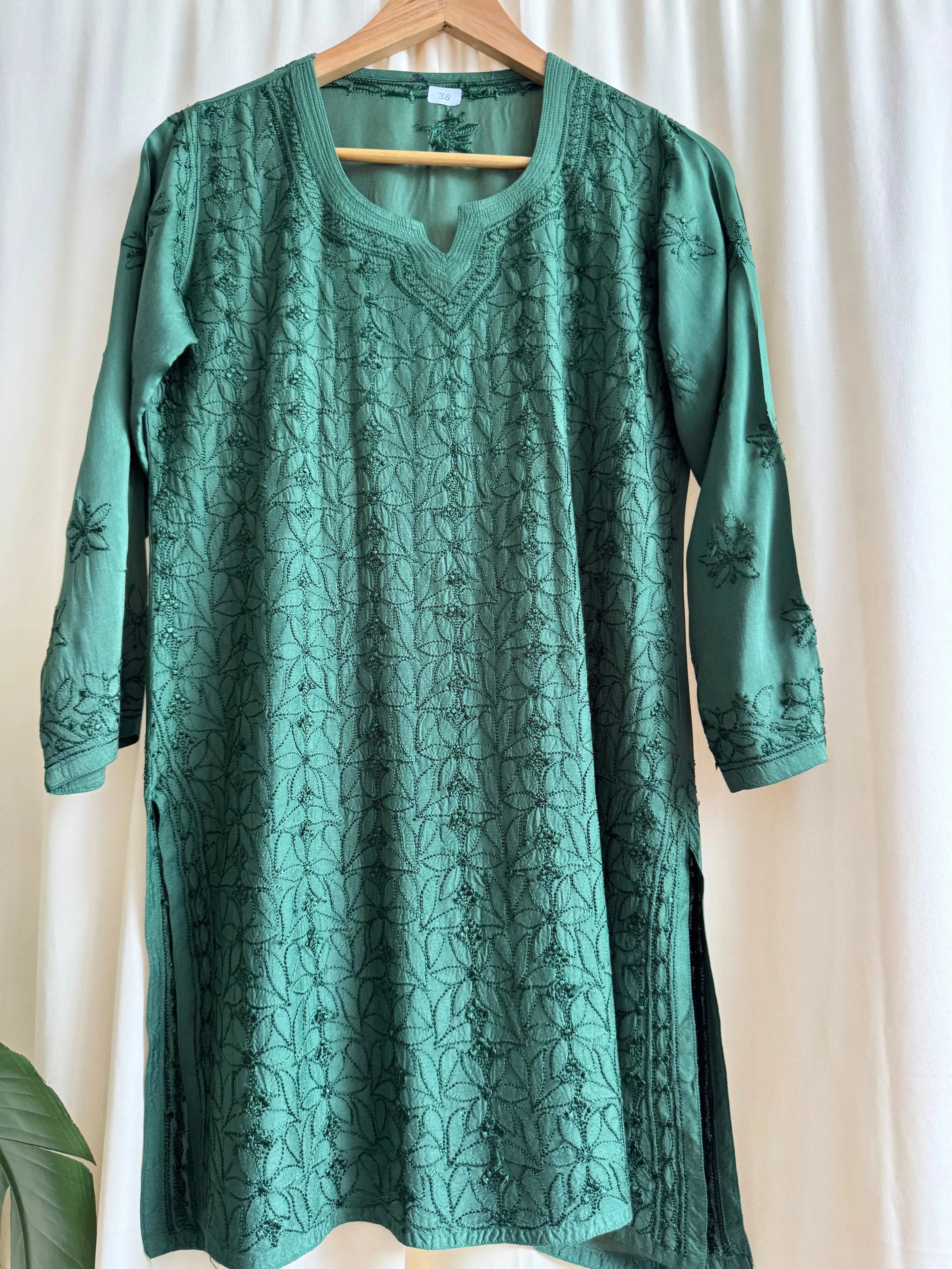 Chikankari Muslin short Top in Green