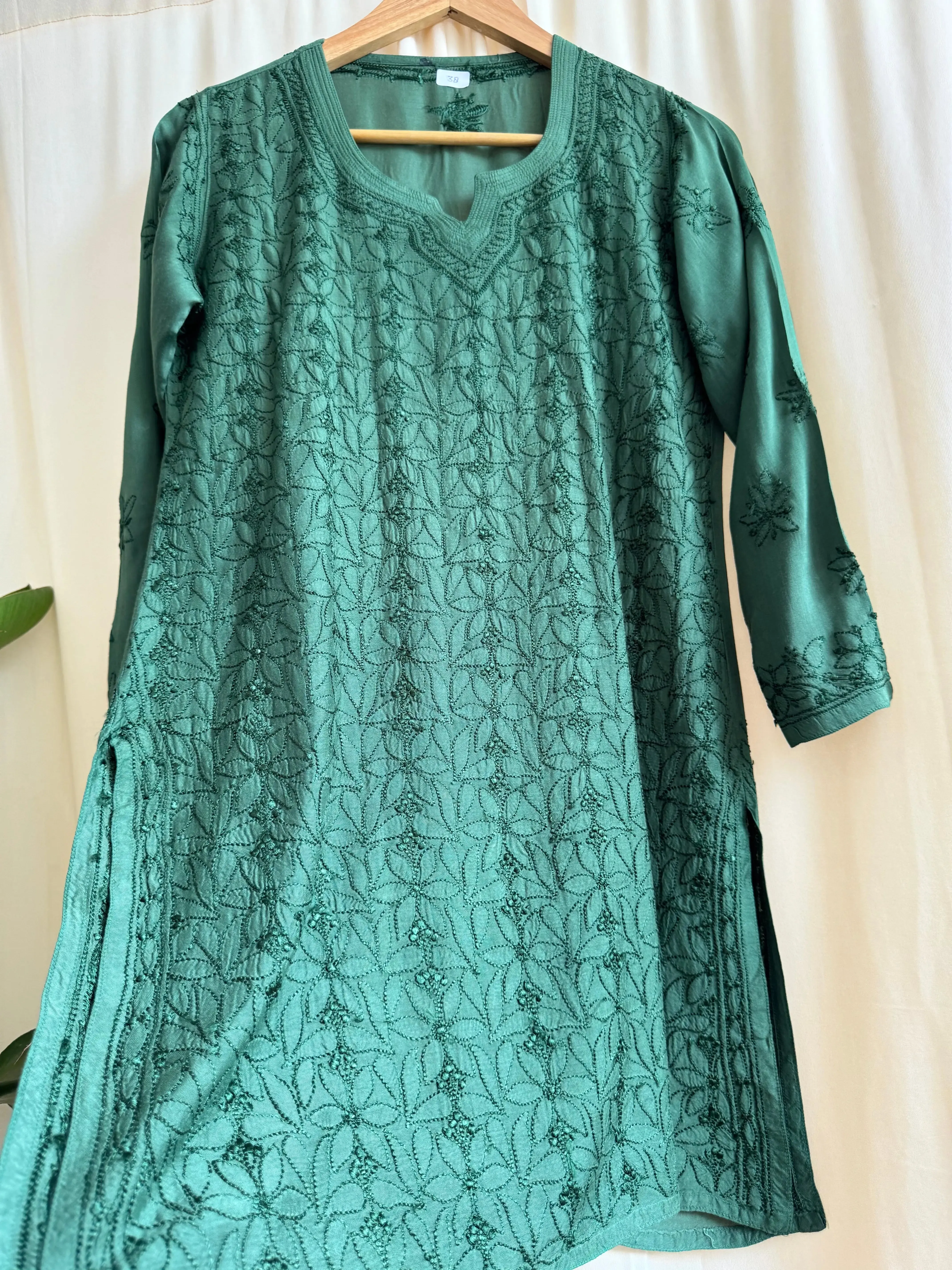 Chikankari Muslin short Top in Green