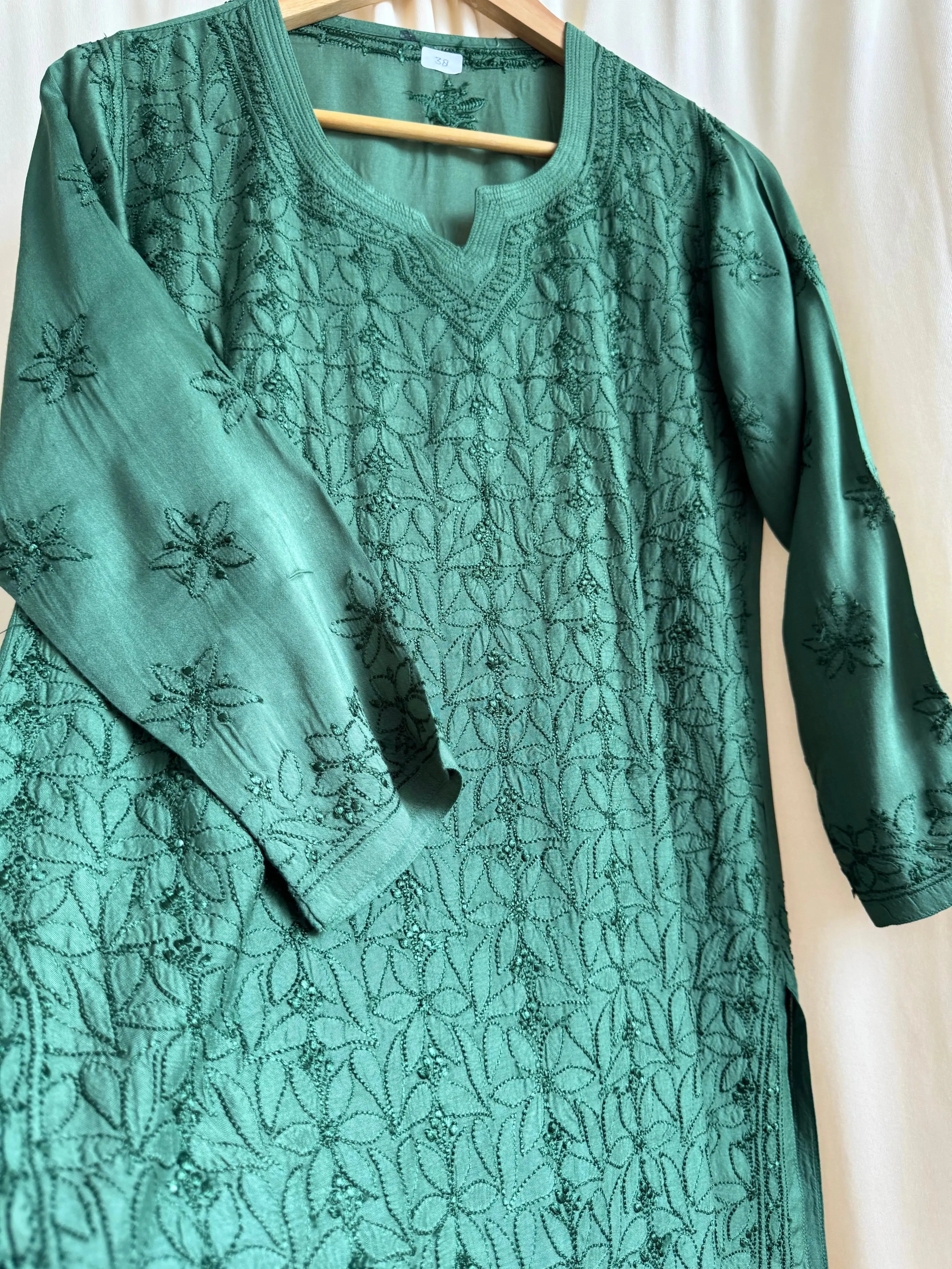 Chikankari Muslin short Top in Green